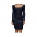 Net-Steals New for 2022, Womens' Long Sleeve Ruched Stretch Jersey Dress - Black Velvety
